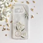 minimalistic case with plaster flower white gold