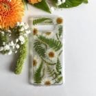 Pressed plants phone case green and white flower fern