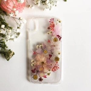 pressed flower phone case pink rain