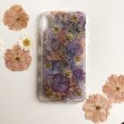 real pressed flowers phone cover purple pink fern and felt