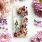 pressed flowers phone case purple white flower case