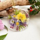 colourful mix ornaments set pressed flowers fern and felt home decorations