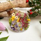 colourful mix ornaments set pressed flowers fern and felt home decorations