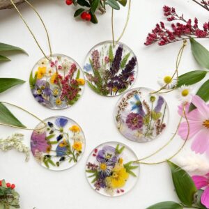 colourful mix ornaments set pressed flowers fern and felt home decorations