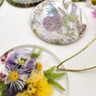 colourful mix ornaments set pressed flowers fern and felt home decorations