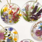 colourful mix ornaments set pressed flowers fern and felt home decorations