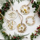 boho ornaments set of 5 fern and felt homemade decorations Christmas gift