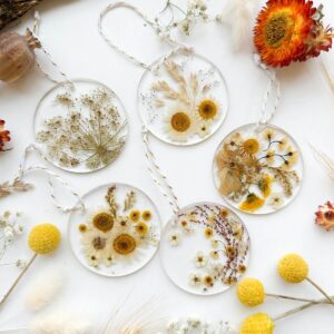 natural boho dried flower fern and felt ornaments