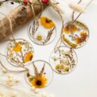 yellow ornaments set pressed flower fern&felt home decoration